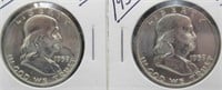 (2) 1959-D UNC Franklin Silver Half Dollars.