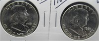 (2) 1961 UNC Franklin Silver Half Dollars.