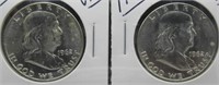 (2) 1962-D UNC Franklin Silver Half Dollars.