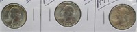 (3) UNC Washington Silver Quarters. Dates: 1944,