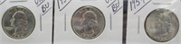 (3) 1954 UNC BU Washington Silver Quarters.