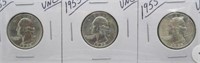 (3) 1955 UNC Washington Silver Quarters.