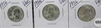 (3) 1956 UNC Washington Silver Quarters.