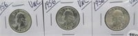 (3) 1956 UNC Washington Silver Quarters.