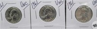 (3) 1961 UNC Washington Silver Quarters.