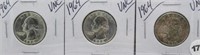 (3) 1964 UNC Washington Silver Quarters.