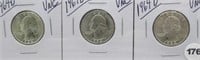 (3) 1964-D UNC Washington Silver Quarters.