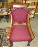Burgundy Upholstered Antique Chair