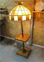 Side Table with Slag Glass Lamp Shade