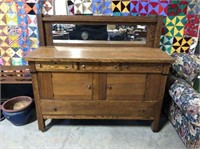 Antique Oak Sideboard with mirror-back & casters
