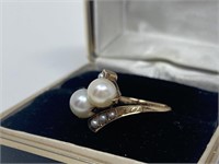 14k Gold Double Pearl Ring
