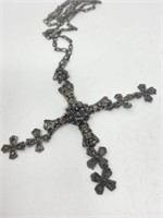 Signed Mexican Sterling Yalalag Cross & Chain