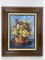 T.S. Costa Oil on Board Floral Painting 1984