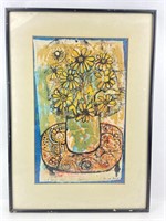 MCM Floral Lithograph "Flowers" by Susan Roulf(?)