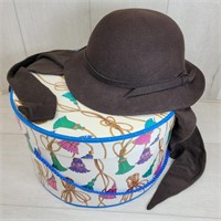 Vintage Georgi Brown Felt 100% Wool Hat w/ Hat box