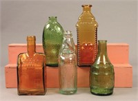 5 Assorted Vintage Glass Whiskey Bottles