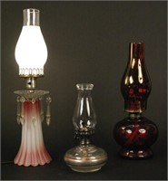 2 Oil Lamps & 1 Electric Lamp
