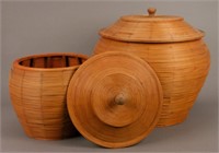 2 Large Straw Nesting Baskets with Lids