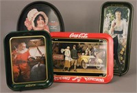 4 Vintage Coca - Cola Metal Serving Trays