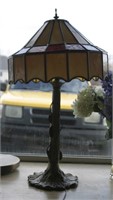 Stained Glass Lamp with Tree Trunk Base