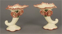 2 Floral Horn Shaped Vases with Roses