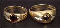 2 Gold Plated Rings with Dark Amber Gemstones