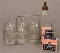 Vintage Glass Baby Bottles, Nipples & Rack