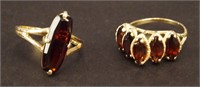 2 Gold Plated Rings with Red Gemstones