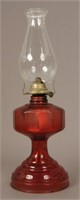 Vintage Deep Red Glass Oil Lamp