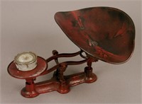 Antique Red Metal Balance Scale with Weight