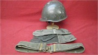 Vintage Eastern European Helmet Mitts & Web Belt