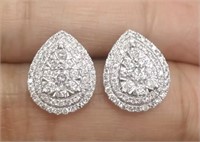 1.10 Cts Diamond Cluster Pear Halo Earrings