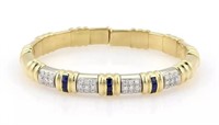 Estate 18 Kt Diamond Sapphire Bangle Bracelet
