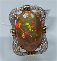 14 Kt Custom $ 5400 Opal Diamond Ring 9.87 Cts