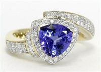 1.90 Cts Tanzanite Diamond Halo Ring 14 Kt