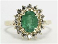 2.05 Cts Emerald Diamond Halo Ring 14 Kt