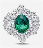 $40,830  18k Gold 4.38cts Emerald & Diamond Ring