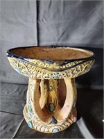 Czech Amphora Pottery Compote W/ Stones