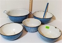 (6) Blue Spatter Ware Items
