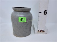 Gray Stoneware Crock w/Brown Lid
