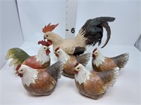 (4) Wooden Chickens & (1) Styrofoam Rooster