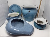 (4) Blue Enamel Ware Pieces