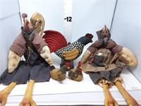 Stuffed Farmer & Mrs Chicken w/Hens & Rooster