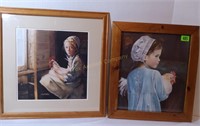 (2) Amish Girls w/Chickens Prints - Signed
