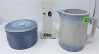 Blue Stoneware Crock & Pitcher