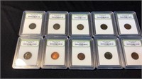 10 Indian head cent Pennies 1858-1909