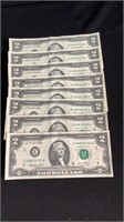 8 sequential $2 bills