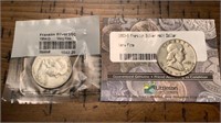 (2) Ben Franklin Silver half dollars VF