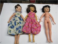 Uneeda 2S Brunette Dolls - Lot of 3