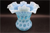 Vintage Fenton Blue Coin Dot Glass Vase